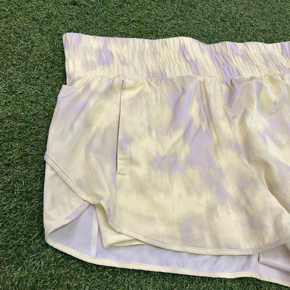 Avia Womens Tie Dye Running Shorts Yellow Purple Smocked Waist L 12-14